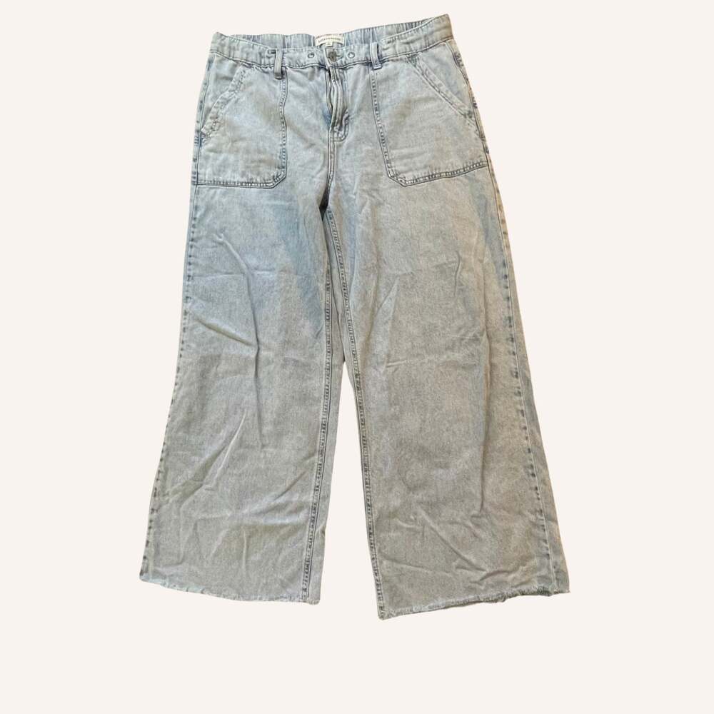 LUCKY BRAND jeans light wash super wide leg utility patch pocket elastic waist L